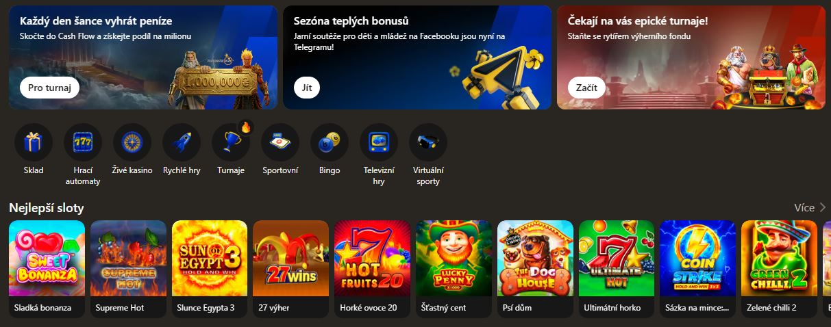 Prozkoumejte lobby kasina a hrajte nejlepší automaty jako Sweet Bonanza nebo Lucky Penny